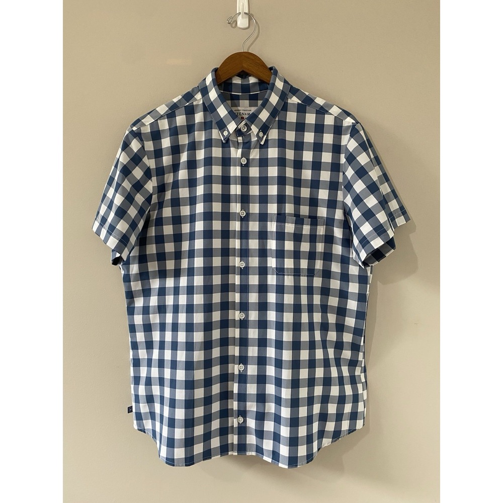 Mizzen+Main Leeward Collection Trim Fit Blue White Check S/S Button‎ Up Shirt XL